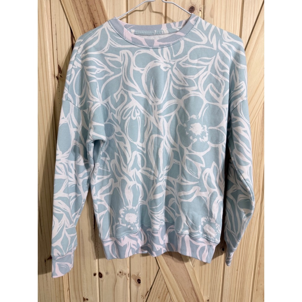 Abercrombie Kids Floral Crewneck Sweatshirt Blue White Thumbholes Size 13/14